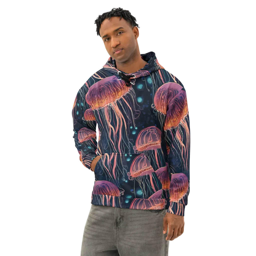 Jellyfish Nocturne on Cotton Hoodie — Left Front