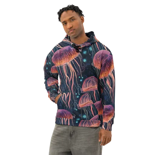 Jellyfish Nocturne on a Cotton Hoodie
