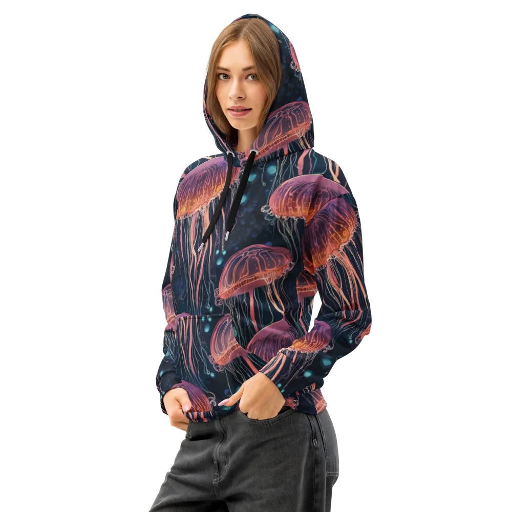Jellyfish Nocturne on Cotton Hoodie — Left Front