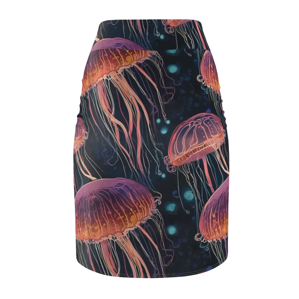 Jellyfish Nocturne on Pencil Skirt — Back