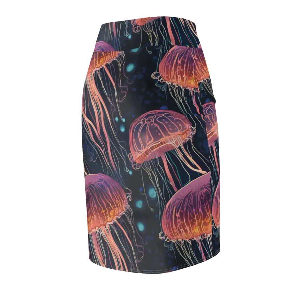 Jellyfish Nocturne on Pencil Skirt — Back Side