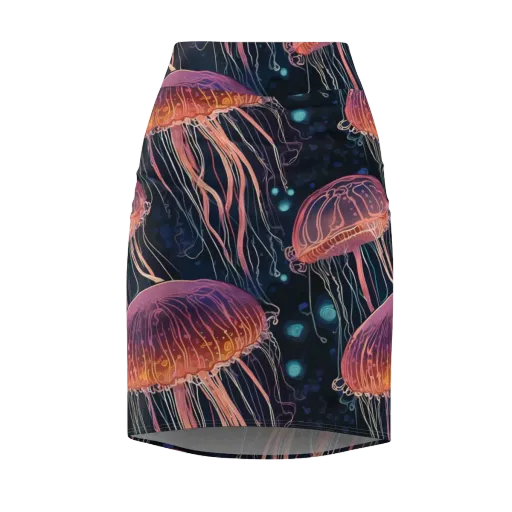 Jellyfish Nocturne on a Pencil Skirt