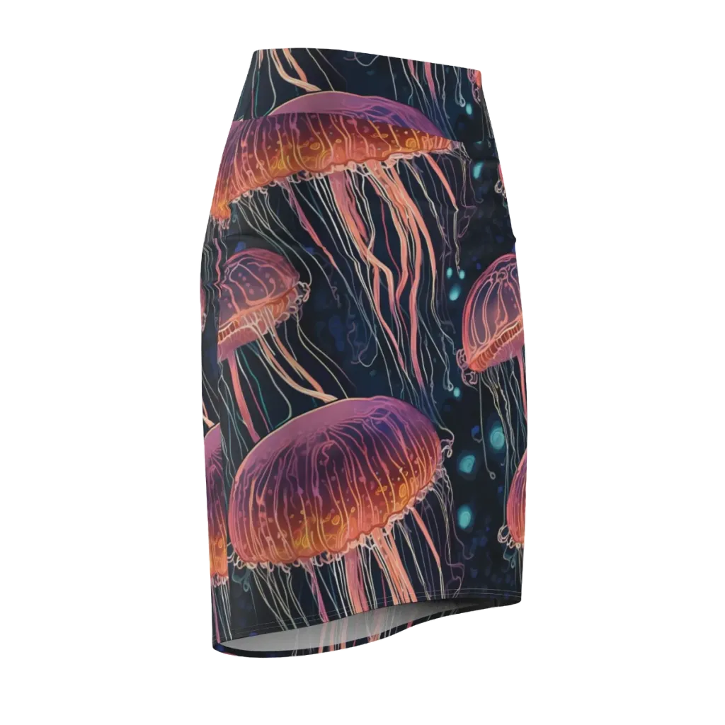 Jellyfish Nocturne on Pencil Skirt — Front Side