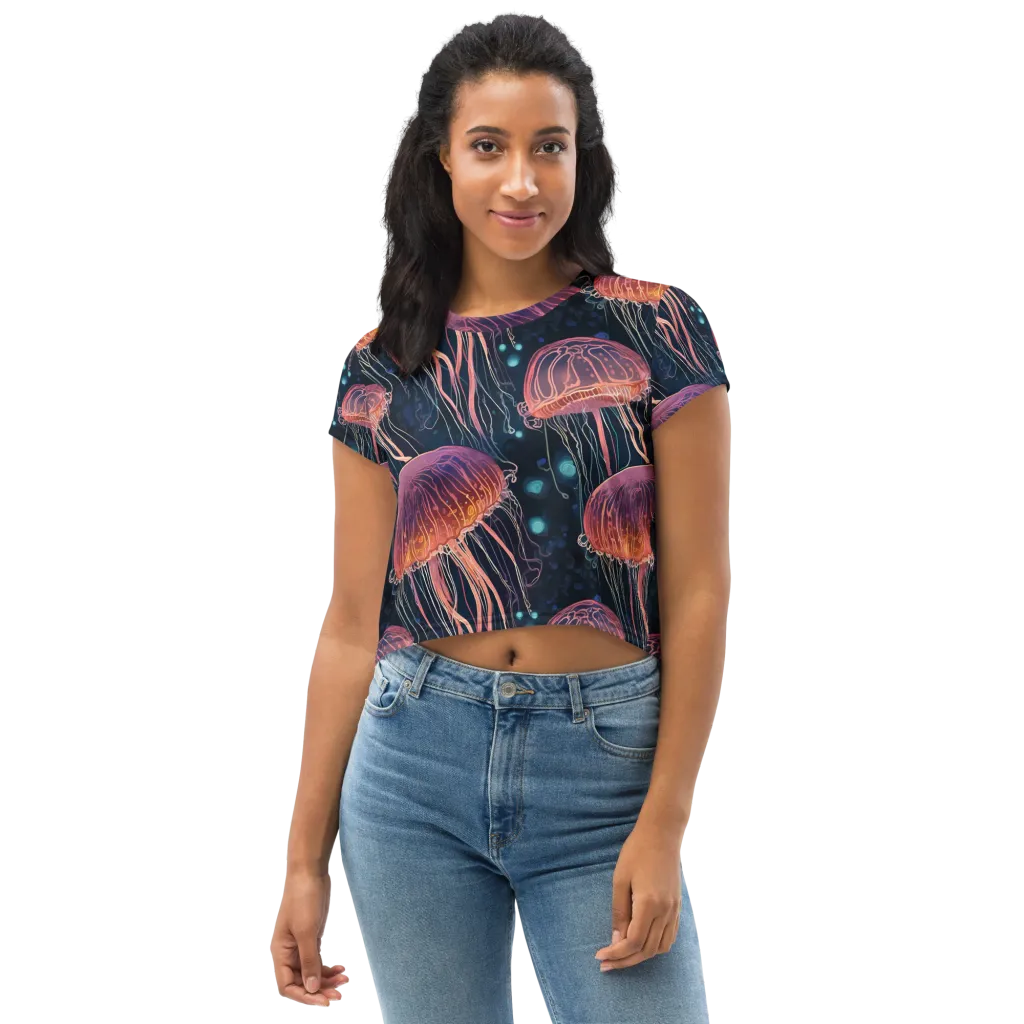 Jellyfish Nocturne on Crop Tee — Front