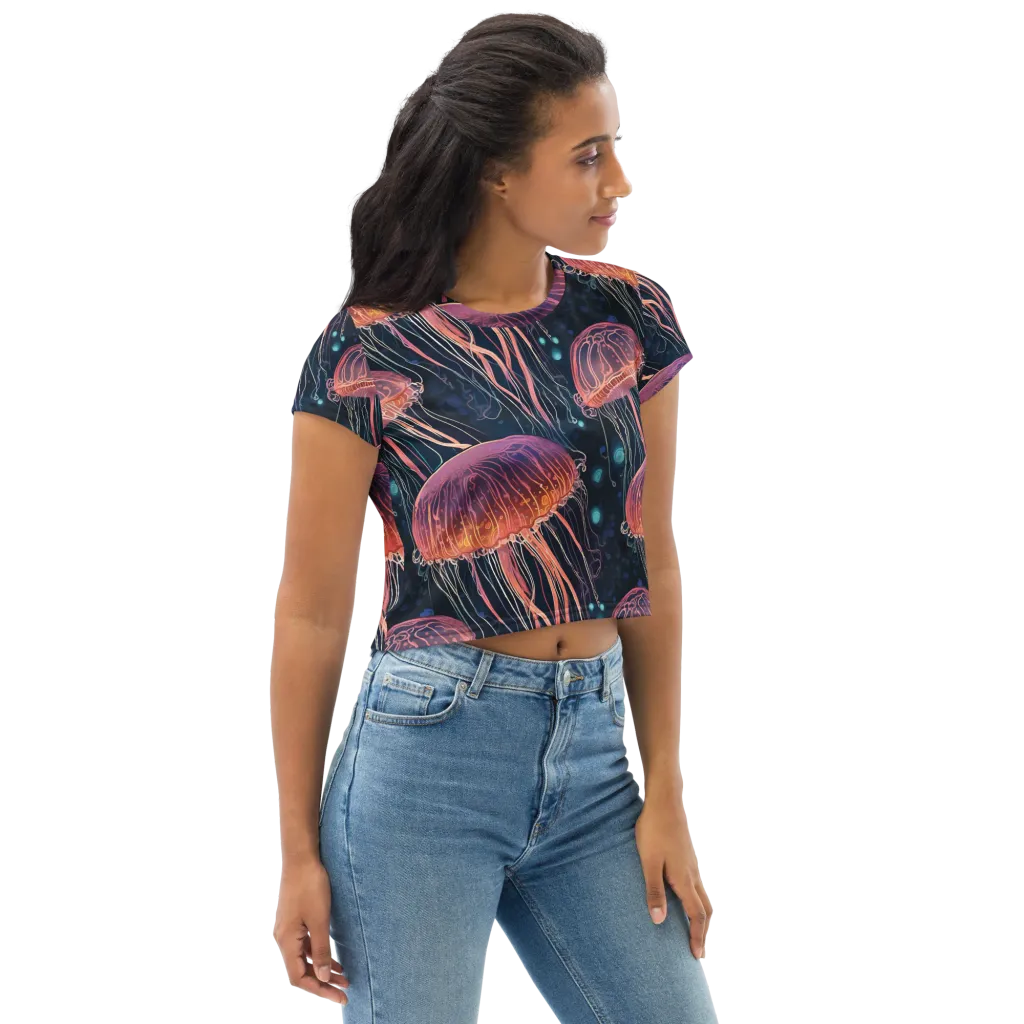 Jellyfish Nocturne on Crop Tee — Right Front