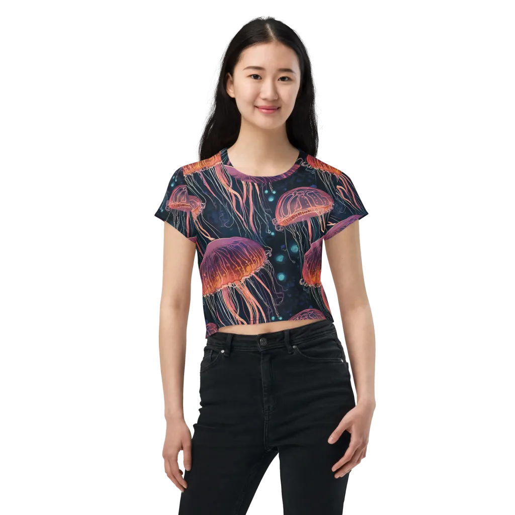 Jellyfish Nocturne on Crop Tee — Front