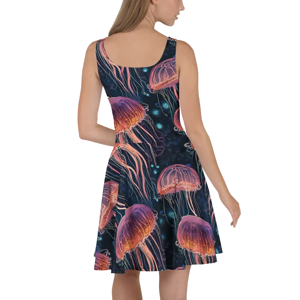 Jellyfish Nocturne on Skater Dress — Back