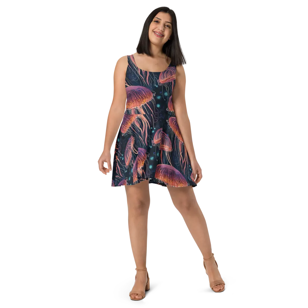Jellyfish Nocturne on Skater Dress — Front