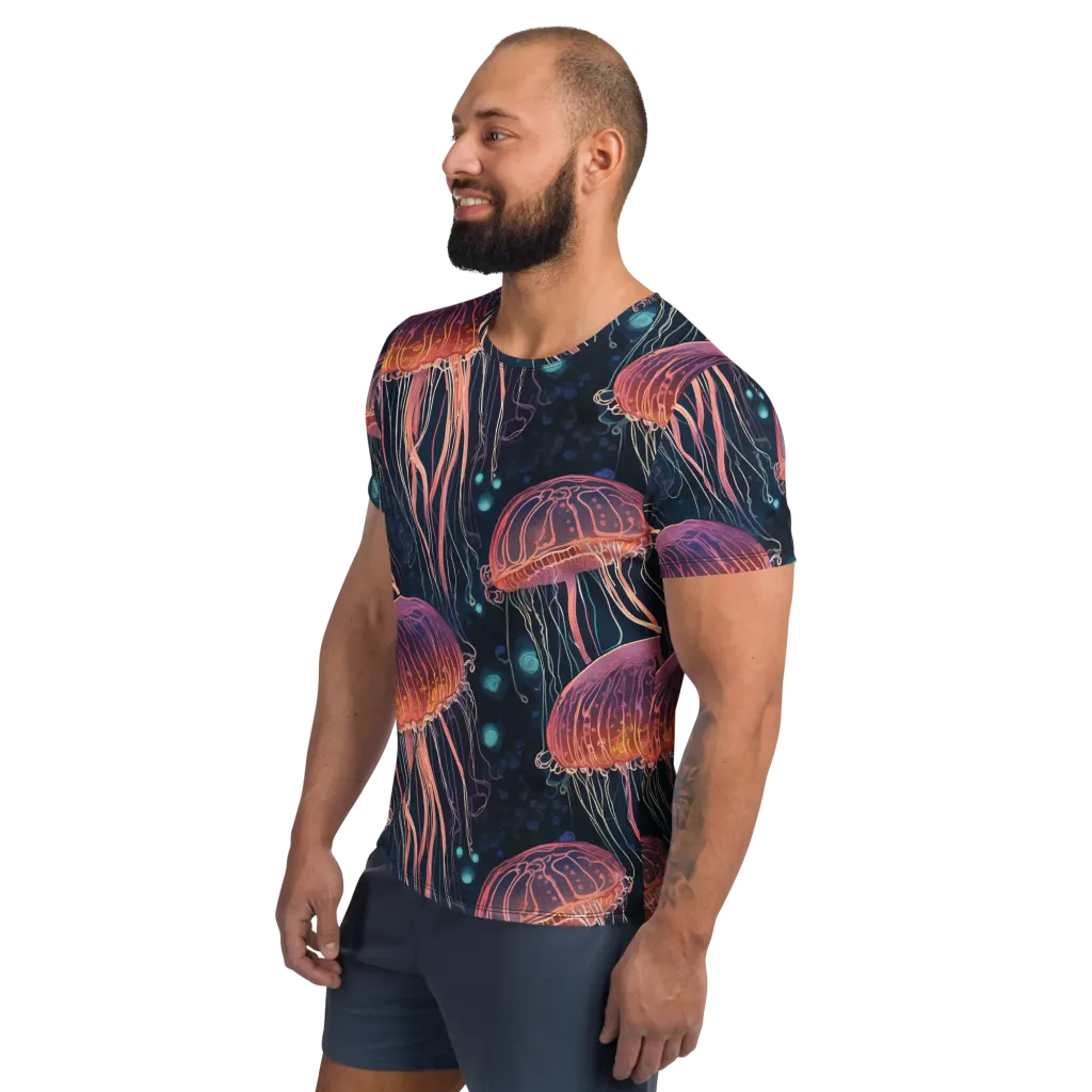 Jellyfish Nocturne on Men's Athletic T-Shirt — Left
