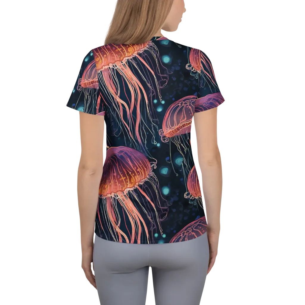 Jellyfish Nocturne on Women's Athletic T-Shirt — Back
