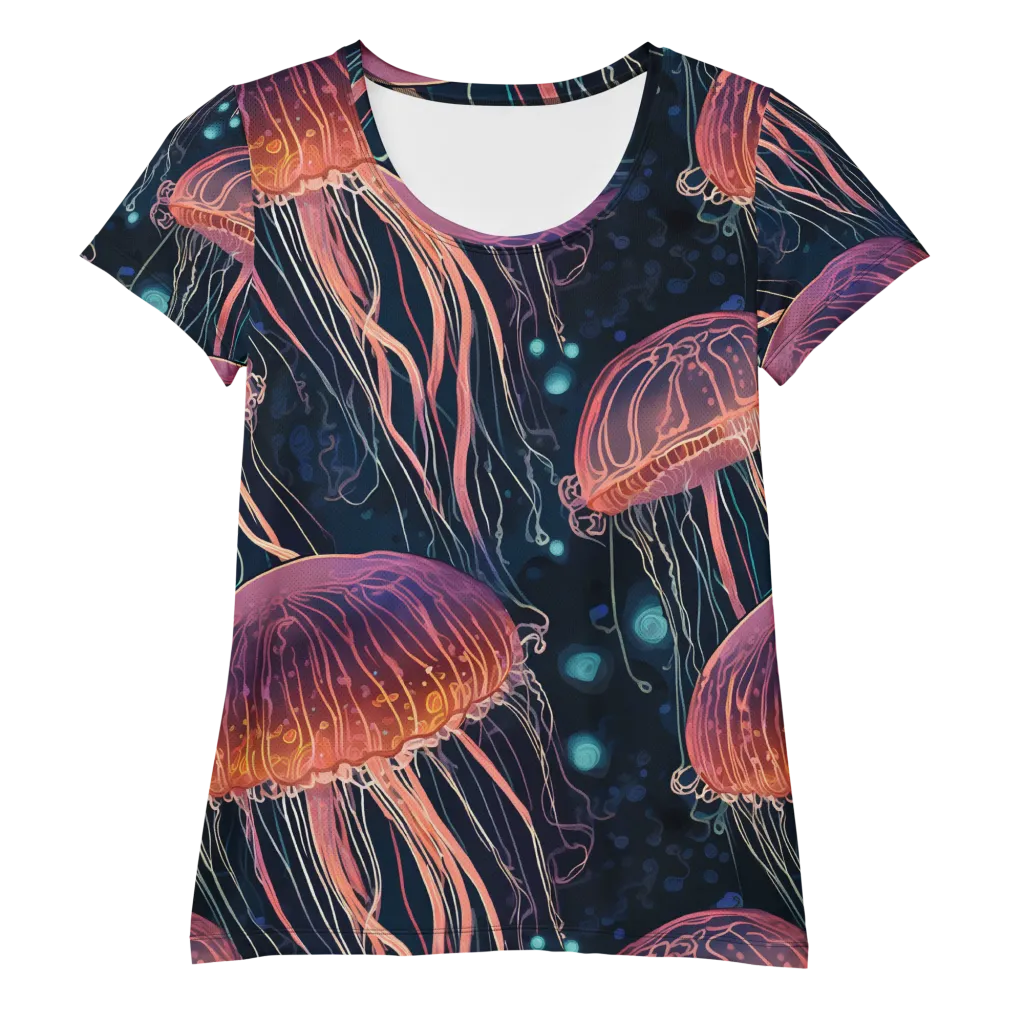 Jellyfish Nocturne on Women's Athletic T-Shirt — Front