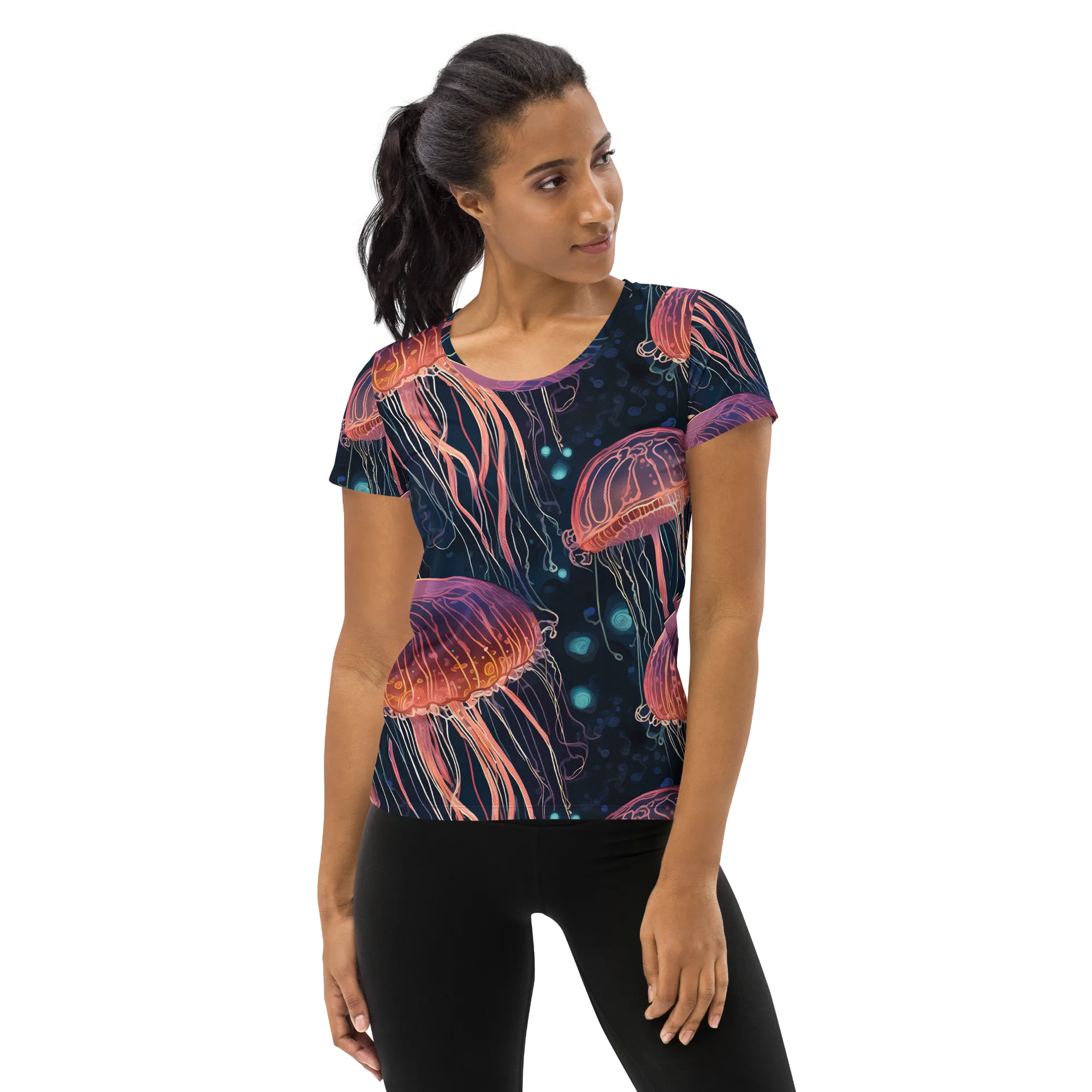 Jellyfish Nocturne on Women's Athletic T-Shirt — Front
