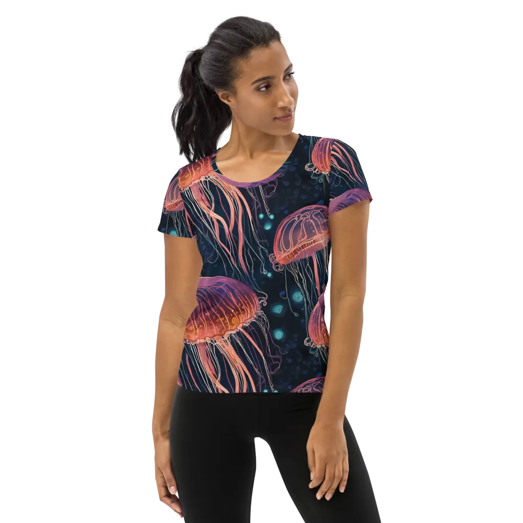 Jellyfish Nocturne on Women's Athletic T-Shirt — Front