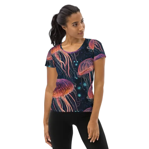 Jellyfish Nocturne on a Women's Athletic T-Shirt