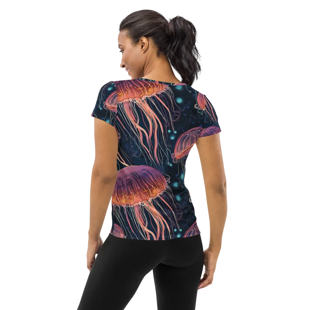 Jellyfish Nocturne on Women's Athletic T-Shirt — Back
