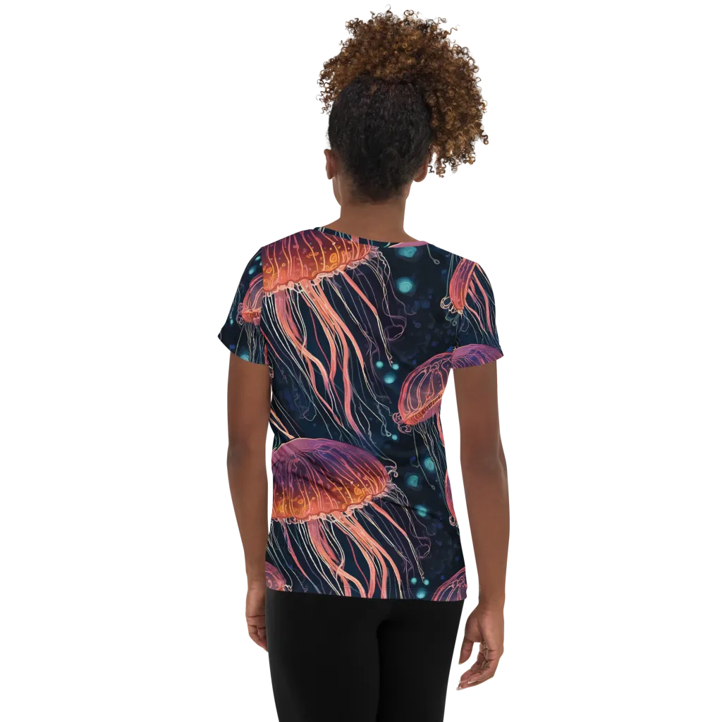 Jellyfish Nocturne on Women's Athletic T-Shirt — Back