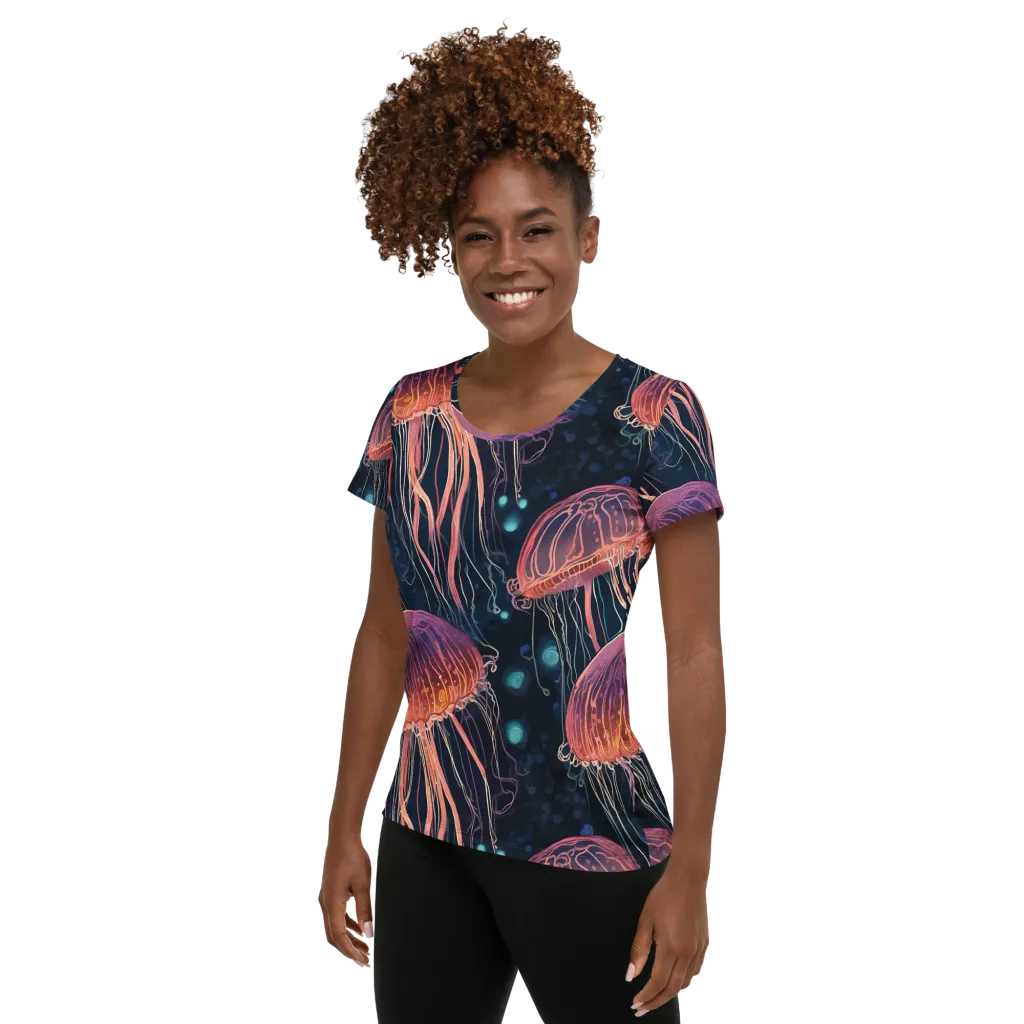 Jellyfish Nocturne on Women's Athletic T-Shirt — Left