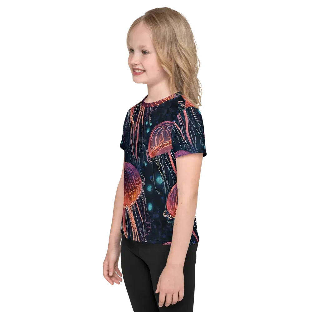 Jellyfish Nocturne on Kids Crew Neck T-Shirt — Left