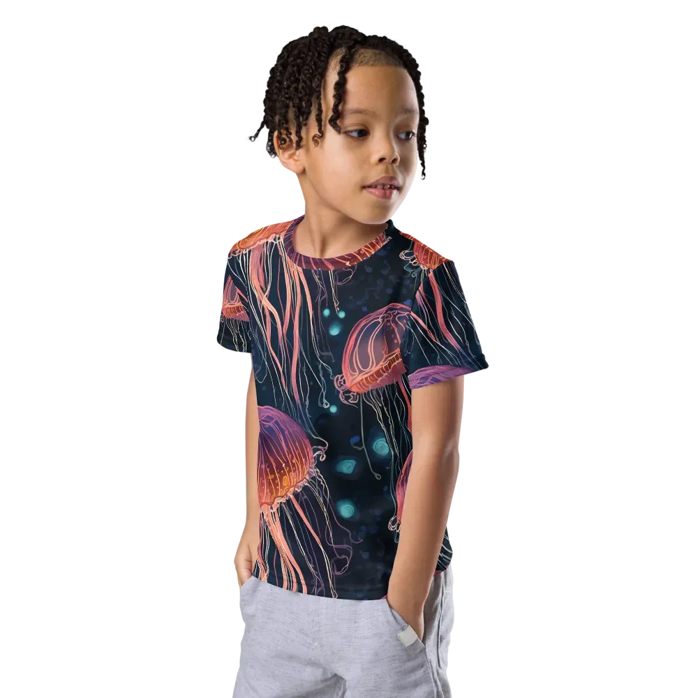 Jellyfish Nocturne on Kids Crew Neck T-Shirt — Left Front