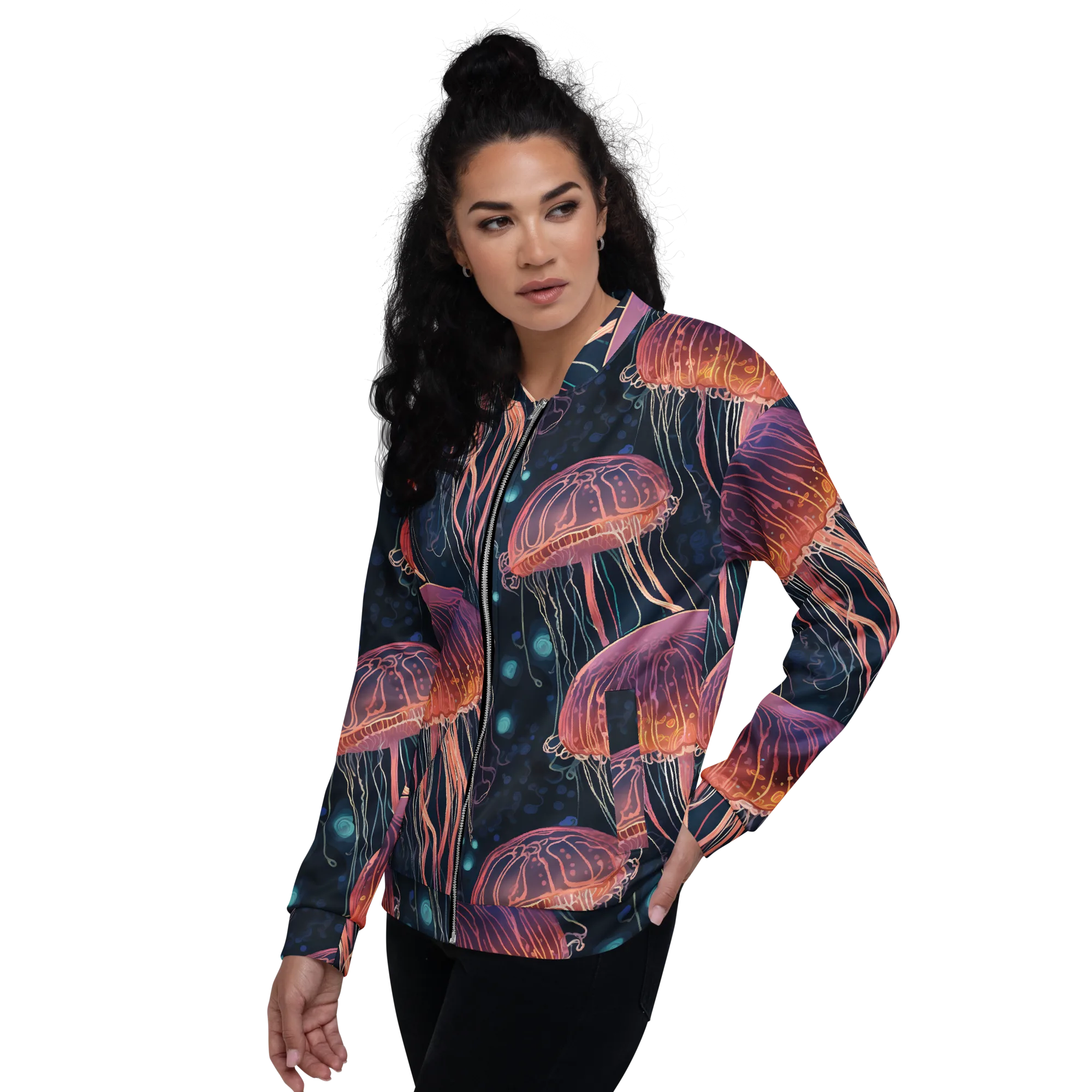 Jellyfish Nocturne on Bomber Jacket — Left