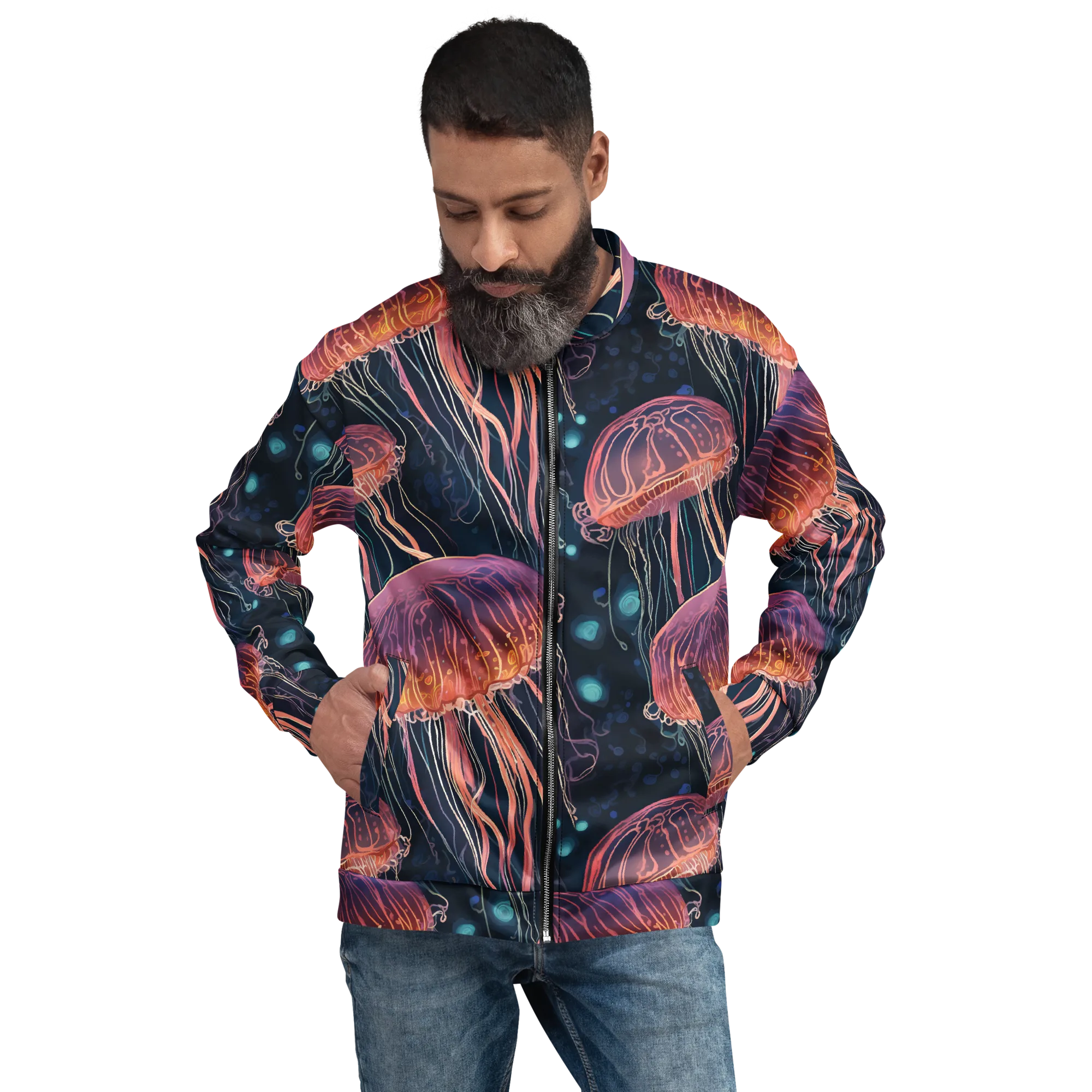 Jellyfish Nocturne on Bomber Jacket — Front