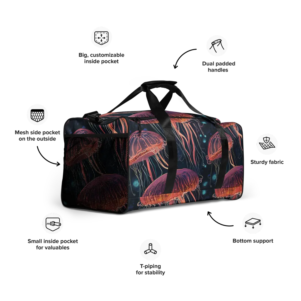 Jellyfish Nocturne on Duffle Bag — Right Front