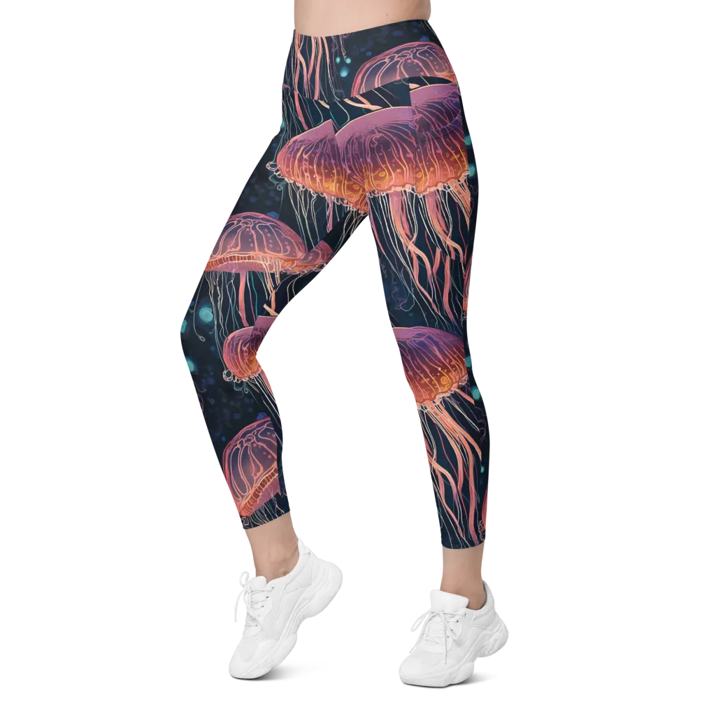 Jellyfish Nocturne on Leggings with Pockets — Left Front