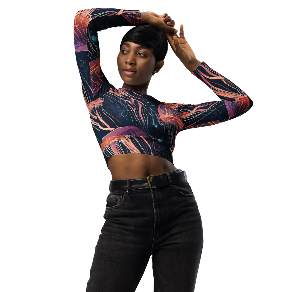 Jellyfish Nocturne on Long Sleeve Crop Top — Front