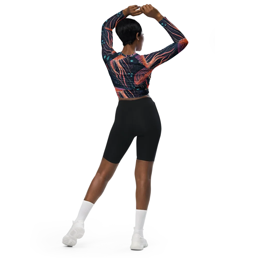 Jellyfish Nocturne on Long Sleeve Crop Top — Back