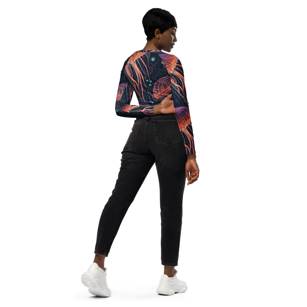 Jellyfish Nocturne on Long Sleeve Crop Top — Right Back