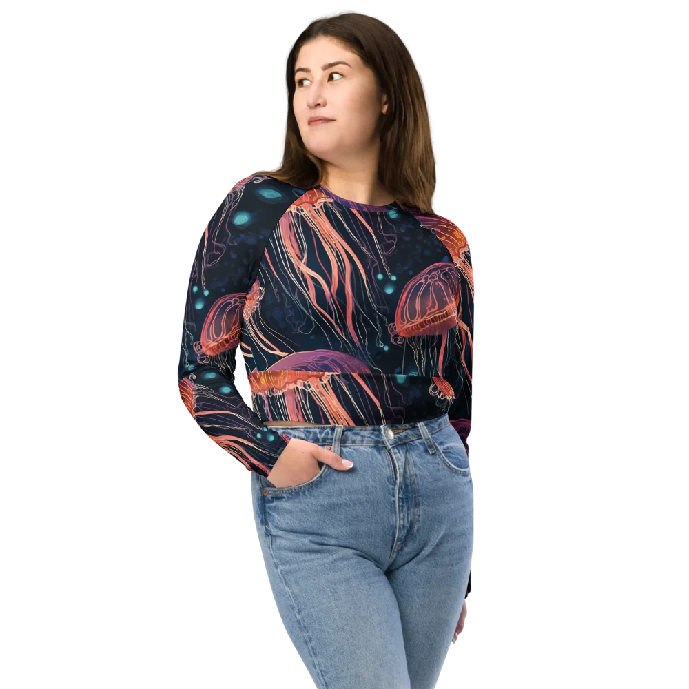 Jellyfish Nocturne on Long Sleeve Crop Top — Front