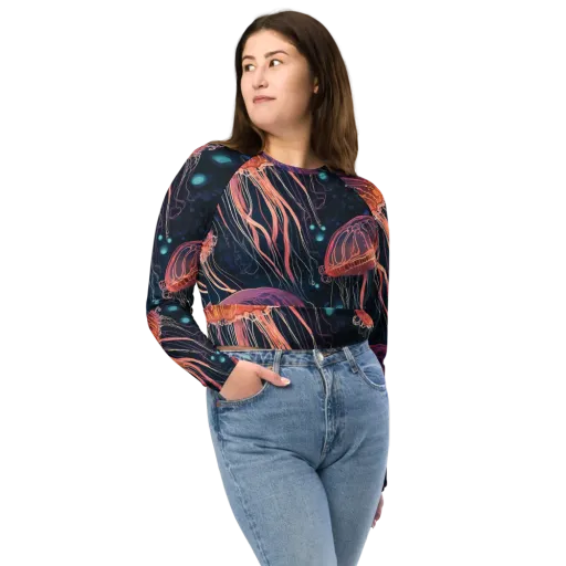 Jellyfish Nocturne on a Long Sleeve Crop Top