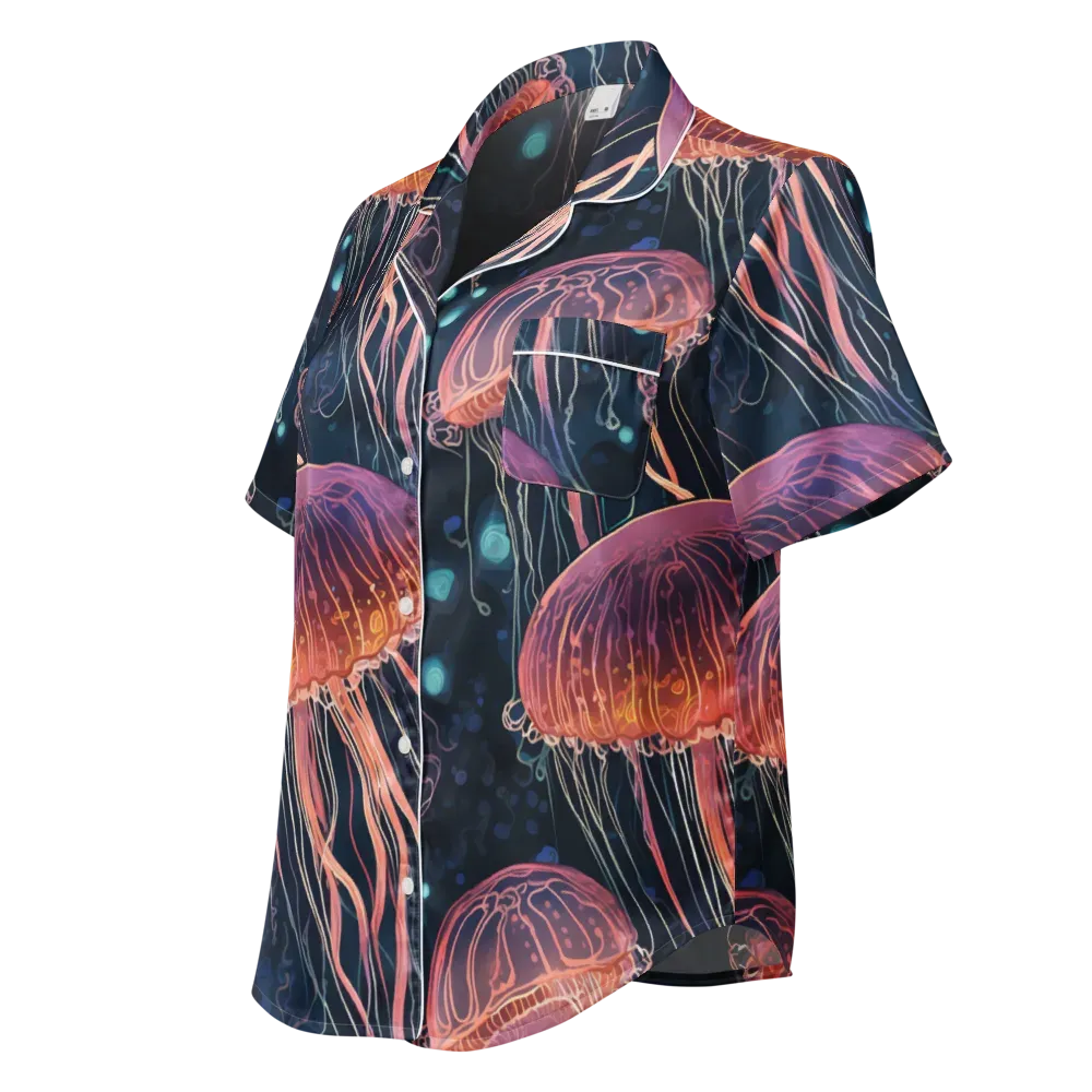 Jellyfish Nocturne on Women's Short Sleeve Pajama Top — Left Front