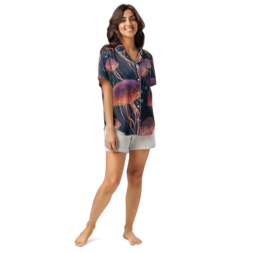 Jellyfish Nocturne on Women's Short Sleeve Pajama Top — Front