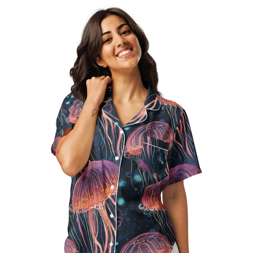 Jellyfish Nocturne on Women's Short Sleeve Pajama Top — Front