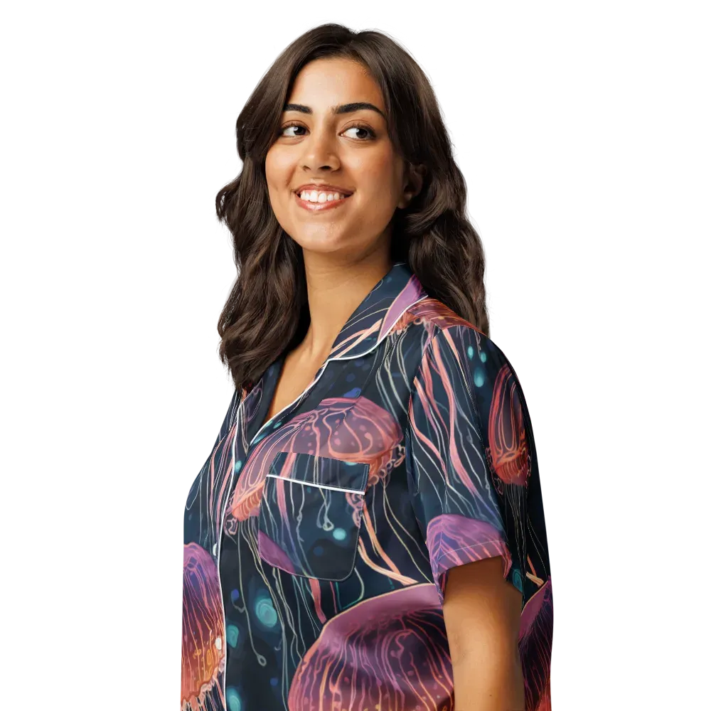 Jellyfish Nocturne on Women's Short Sleeve Pajama Top — Left Front