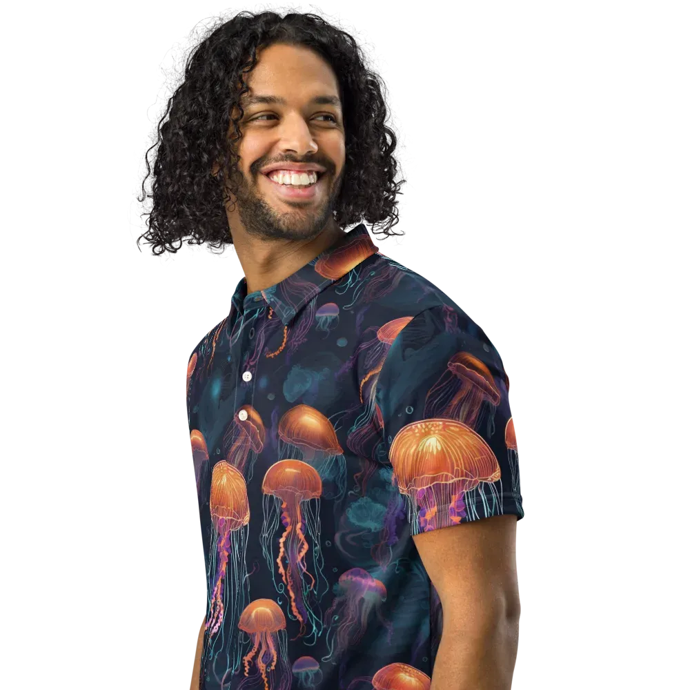 Jellyfish Reverie on Men's Slim Fit Polo Shirt — Left Front