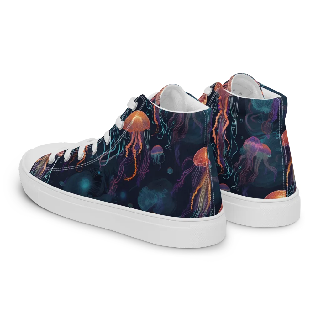 Jellyfish Reverie on Men's High Top Canvas Shoes — Left Back