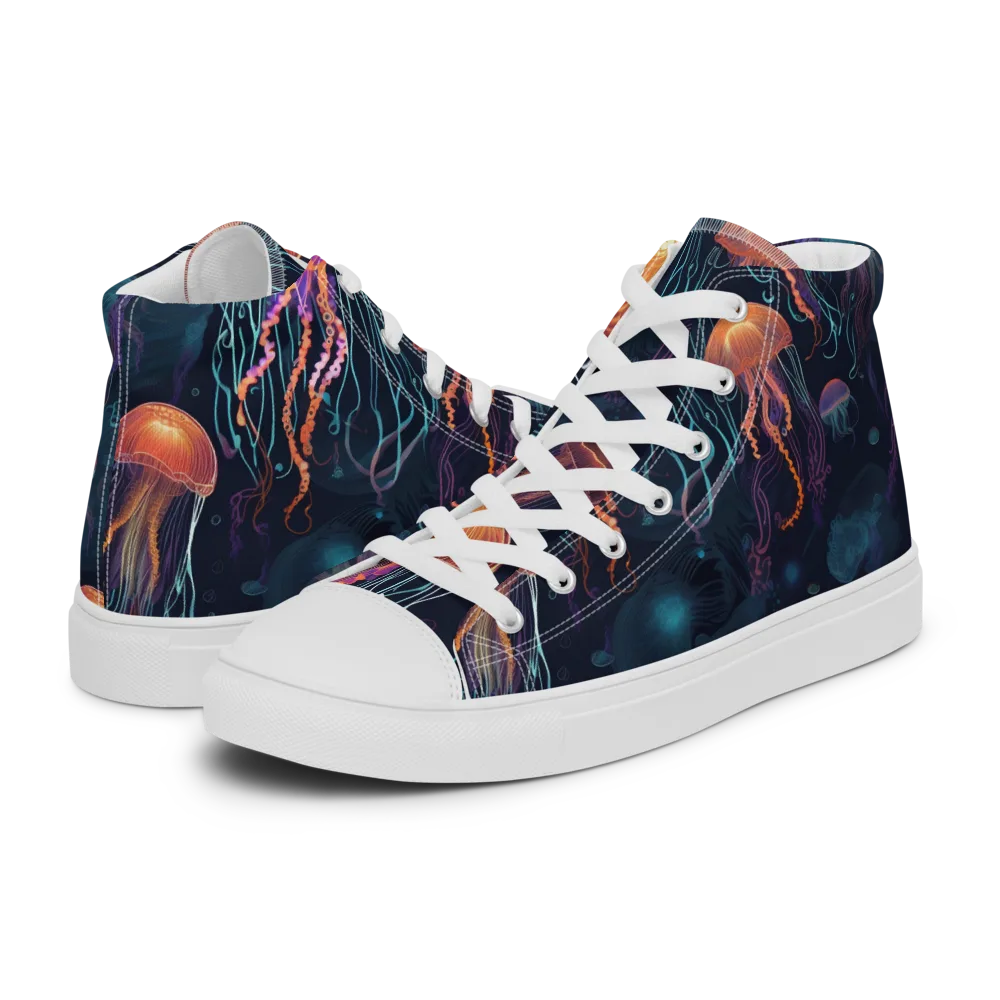 Jellyfish Reverie on Men's High Top Canvas Shoes — Left