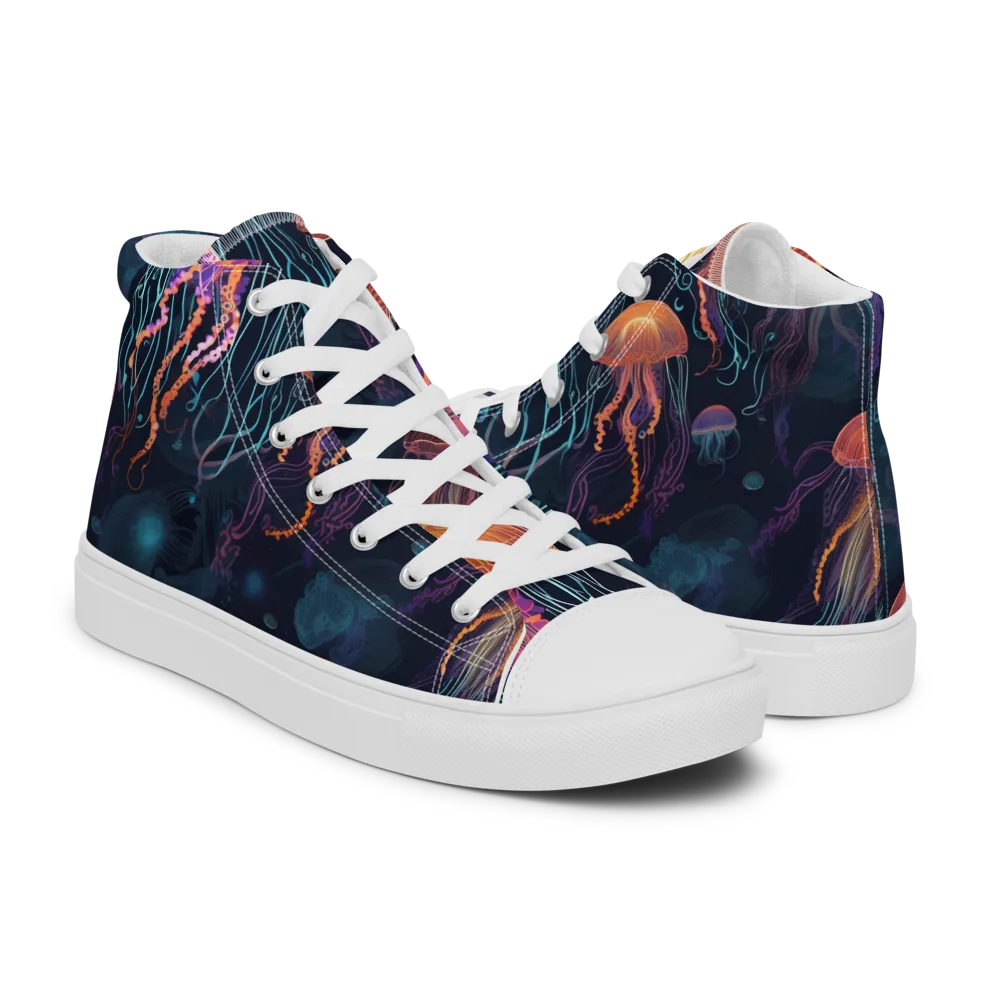Jellyfish Reverie on Men's High Top Canvas Shoes — Right