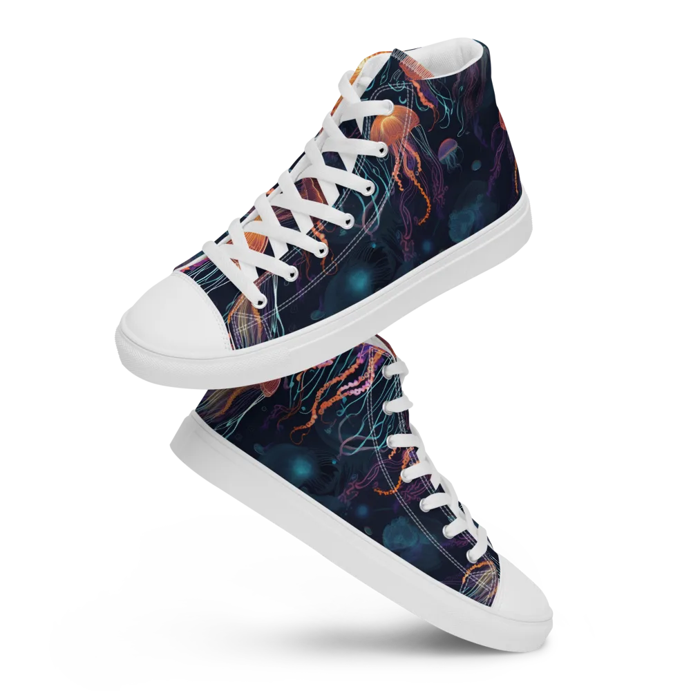 Jellyfish Reverie on Men's High Top Canvas Shoes — Front