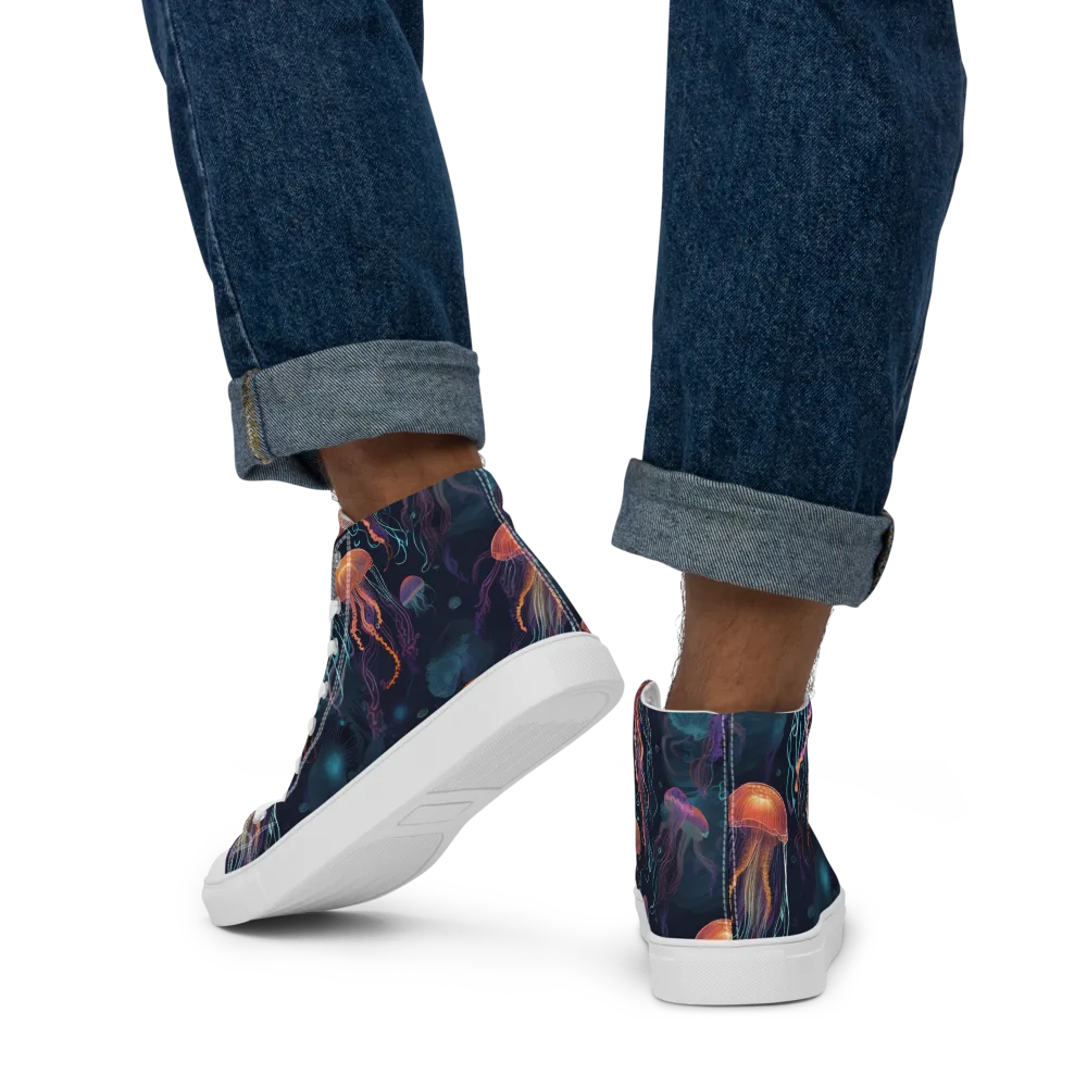 Jellyfish Reverie on Men's High Top Canvas Shoes — Back