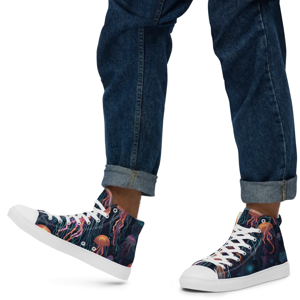 Jellyfish Reverie on Men's High Top Canvas Shoes — Left