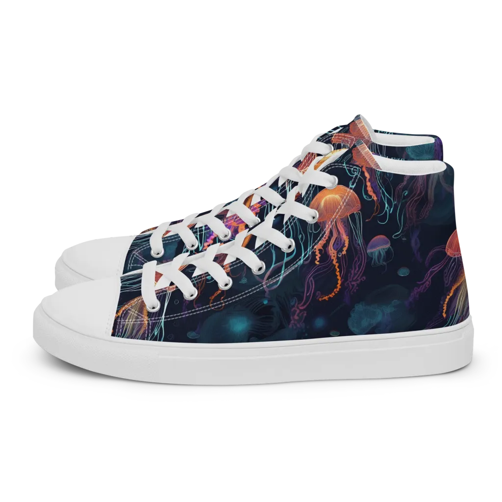 Jellyfish Reverie on Women's High Top Canvas Shoes — Left