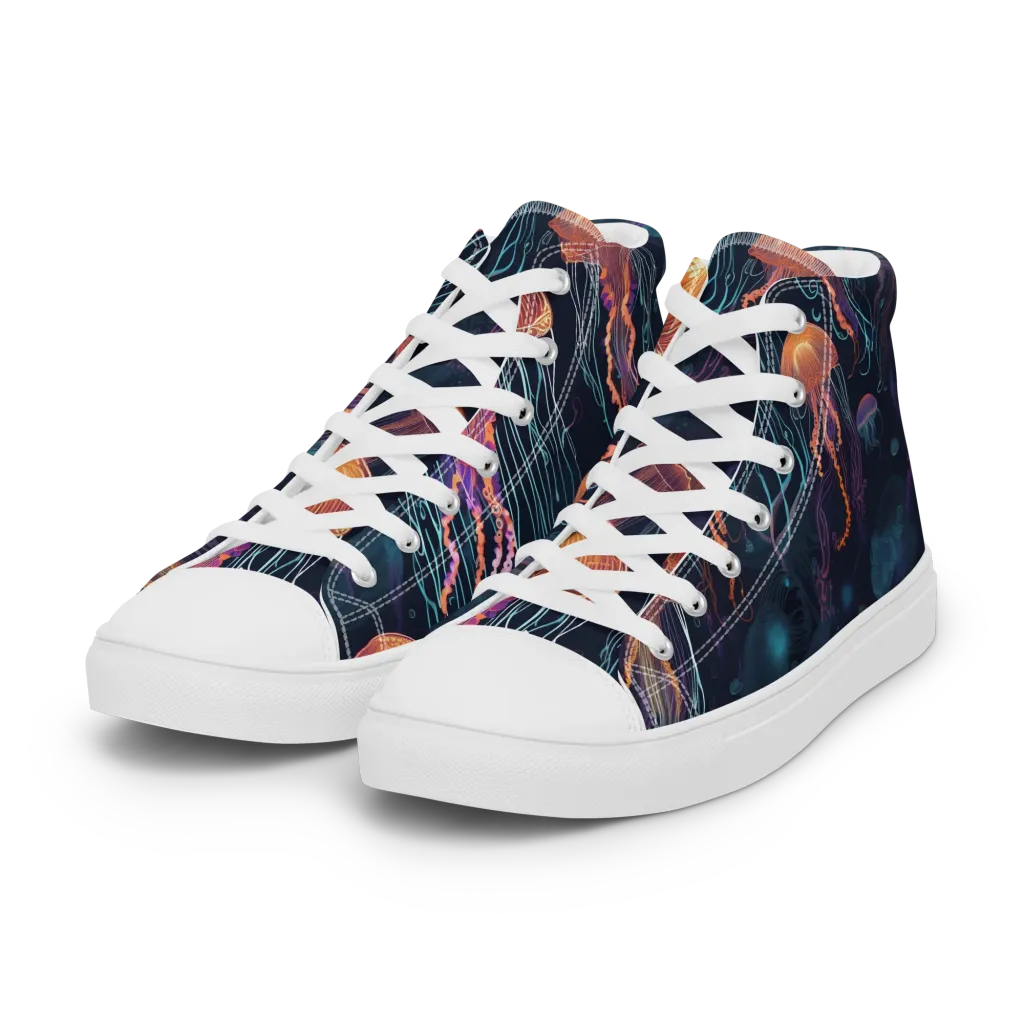 Jellyfish Reverie on Women's High Top Canvas Shoes — Left Front