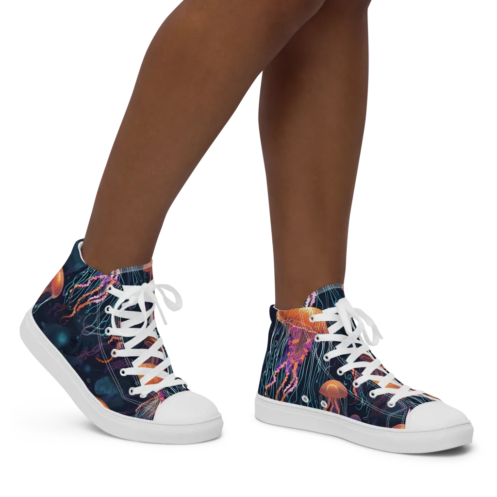 Jellyfish Reverie on Women's High Top Canvas Shoes — Right