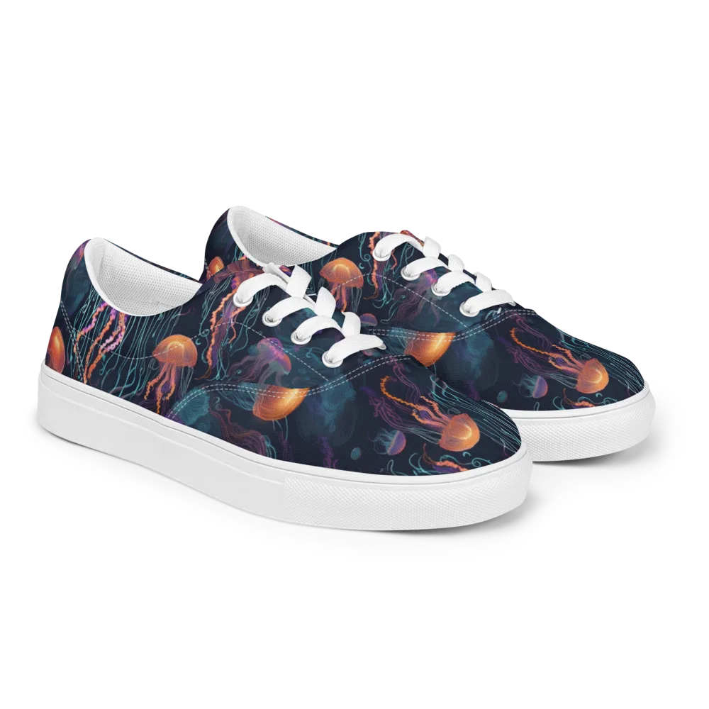Jellyfish Reverie on Men's Lace-Up Canvas Shoes — Right Front