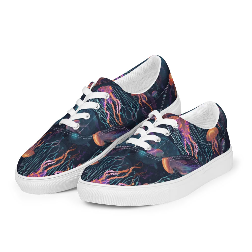 Jellyfish Reverie on Men's Lace-Up Canvas Shoes — Left Front
