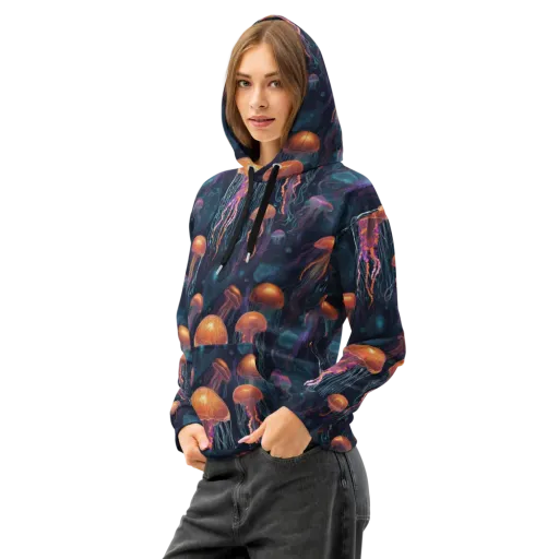 Jellyfish Reverie on a Cotton Hoodie