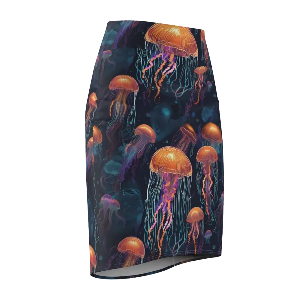 Jellyfish Reverie on Pencil Skirt — Front Side